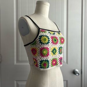 Wild Fable Crochet Floral Granny Squares Hippie Crop Top Camisole Tank XS